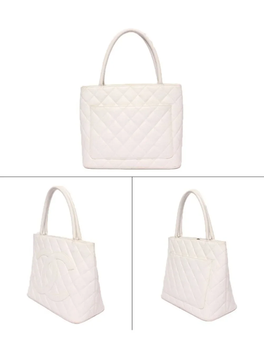 Chanel Tote Shoulder Bag Silver Stand Quilted